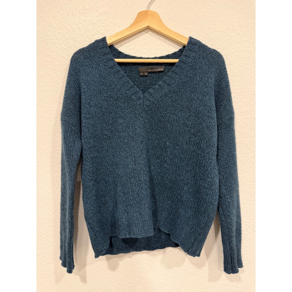360Cashmere Green Teal Cashmere V-Neck Relaxed Fit Sweater XS